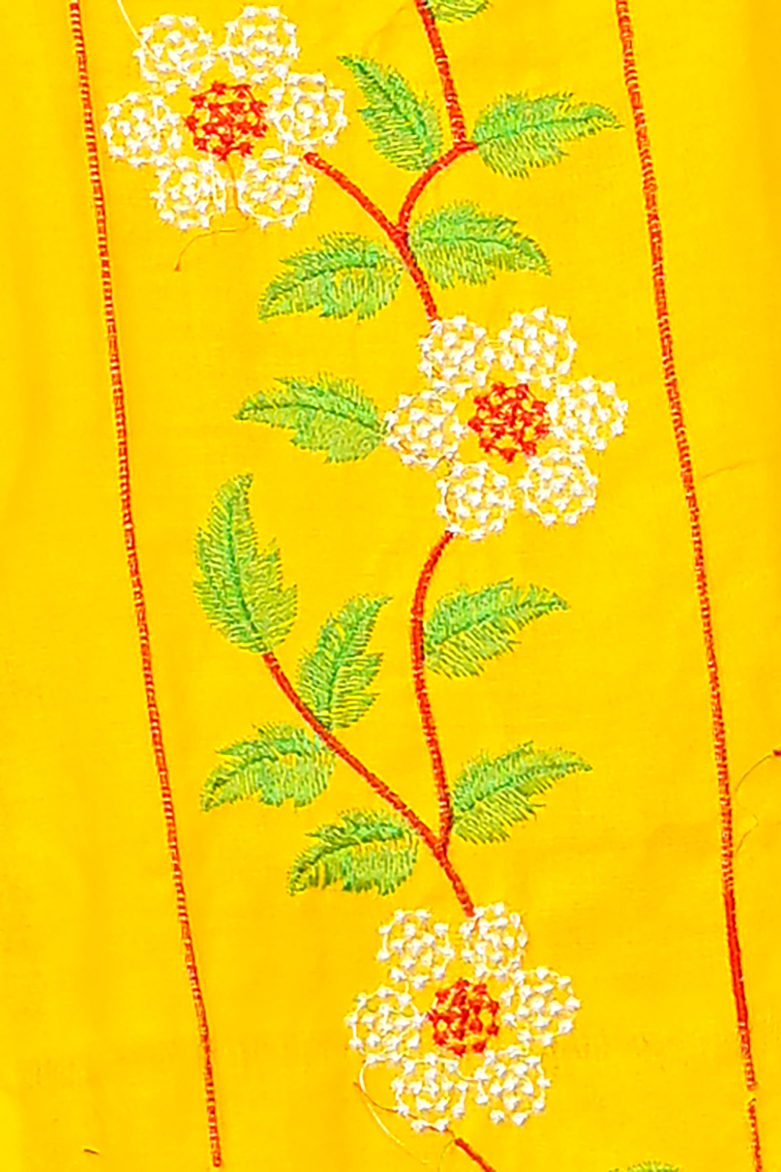 Yellow Cotton Blended Paraya Embroidery Handloom saree (304)